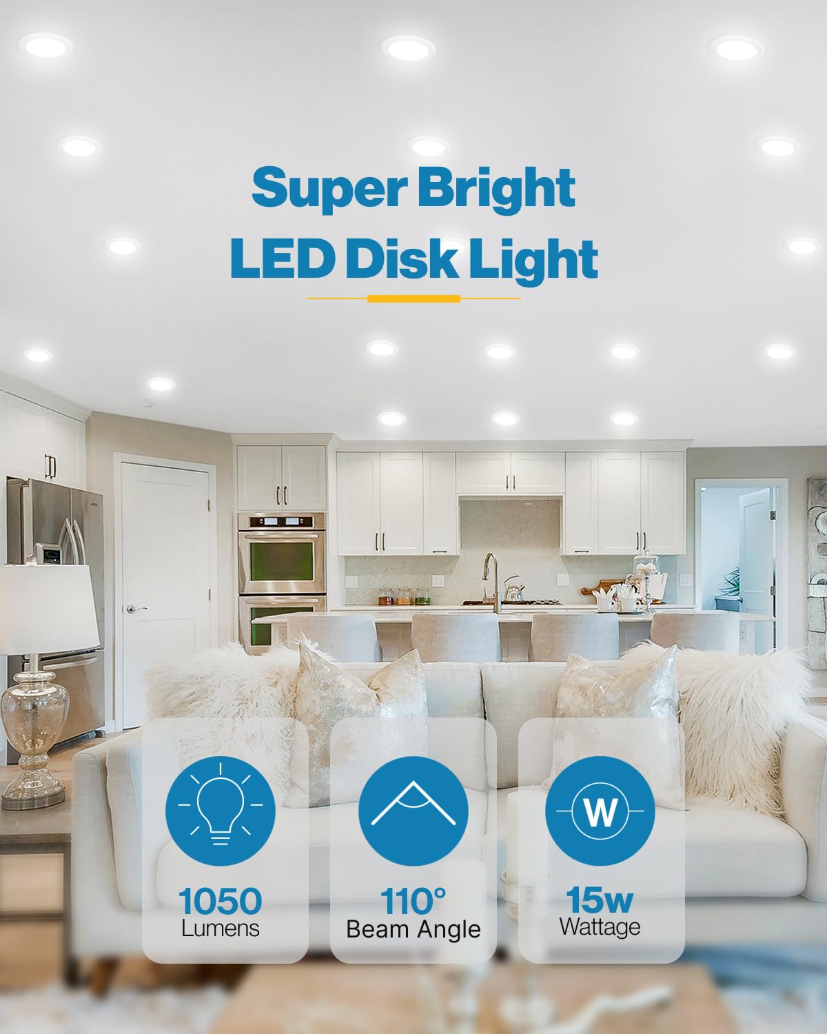 Sunco Lighting 12 Pack 5/6” LED Disk Lights Flush Mount Ceiling Light Fixture Recessed 6000K Daylight Deluxe, 100W Equivalent 15W, 1050LM, Dimmable Low Profile Surface Mount ETL.