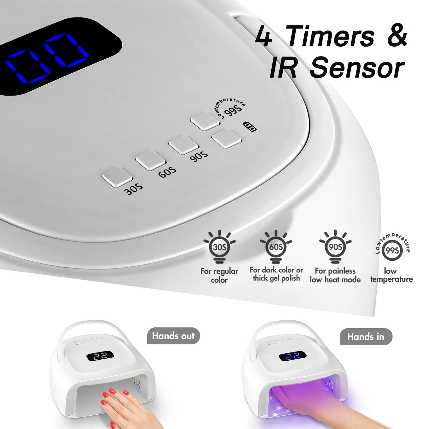 60W Rechargeable UV LED Nail Lamp, Faster Wireless Nail Dryer Gel Polish Light 42 Beads & Portable Handle, Professional Curing Lamp for Fingernail and Toenail (White)