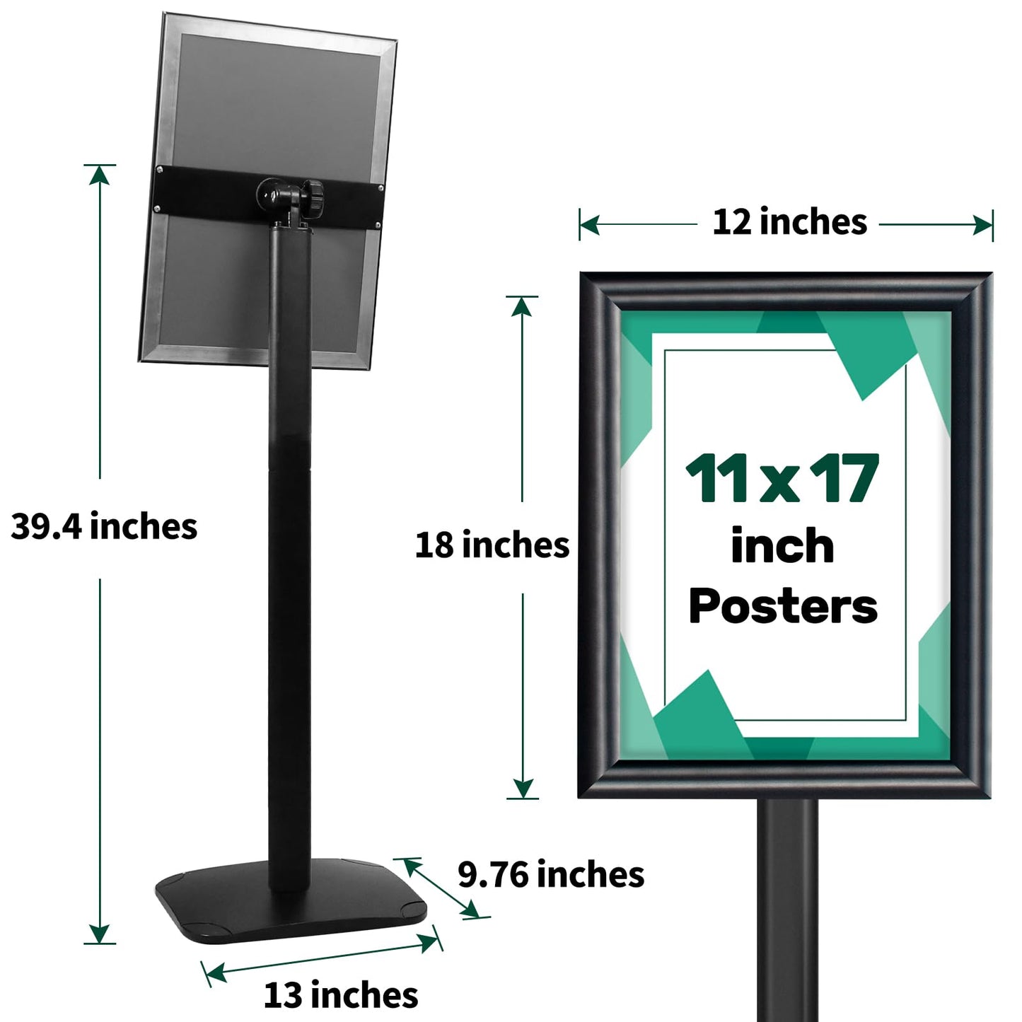 3Pcs Heavy Duty Pedestal Sign Holder for Display, 11 x 17 inches Adjustable Floor Standing Sign Holder with Weighted Base , Sign Stand for Indoor/Outdoor Advertising,Black