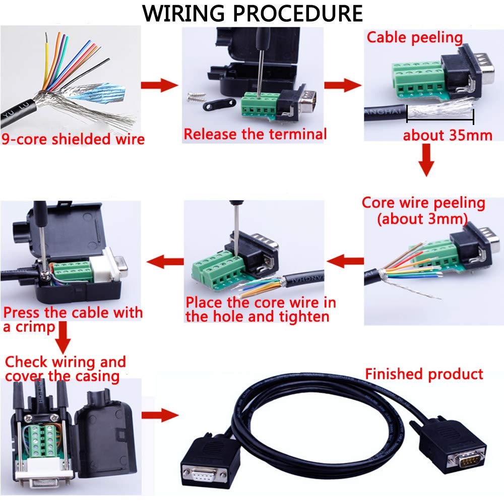 ANMBEST 10PCS DB9 Female Breakout Connector,DB9 Solderless RS232 D-SUB Serial to 9-pin Port Terminal Adapter Connector Breakout Board with Case Long Bolts Tail Pipe
