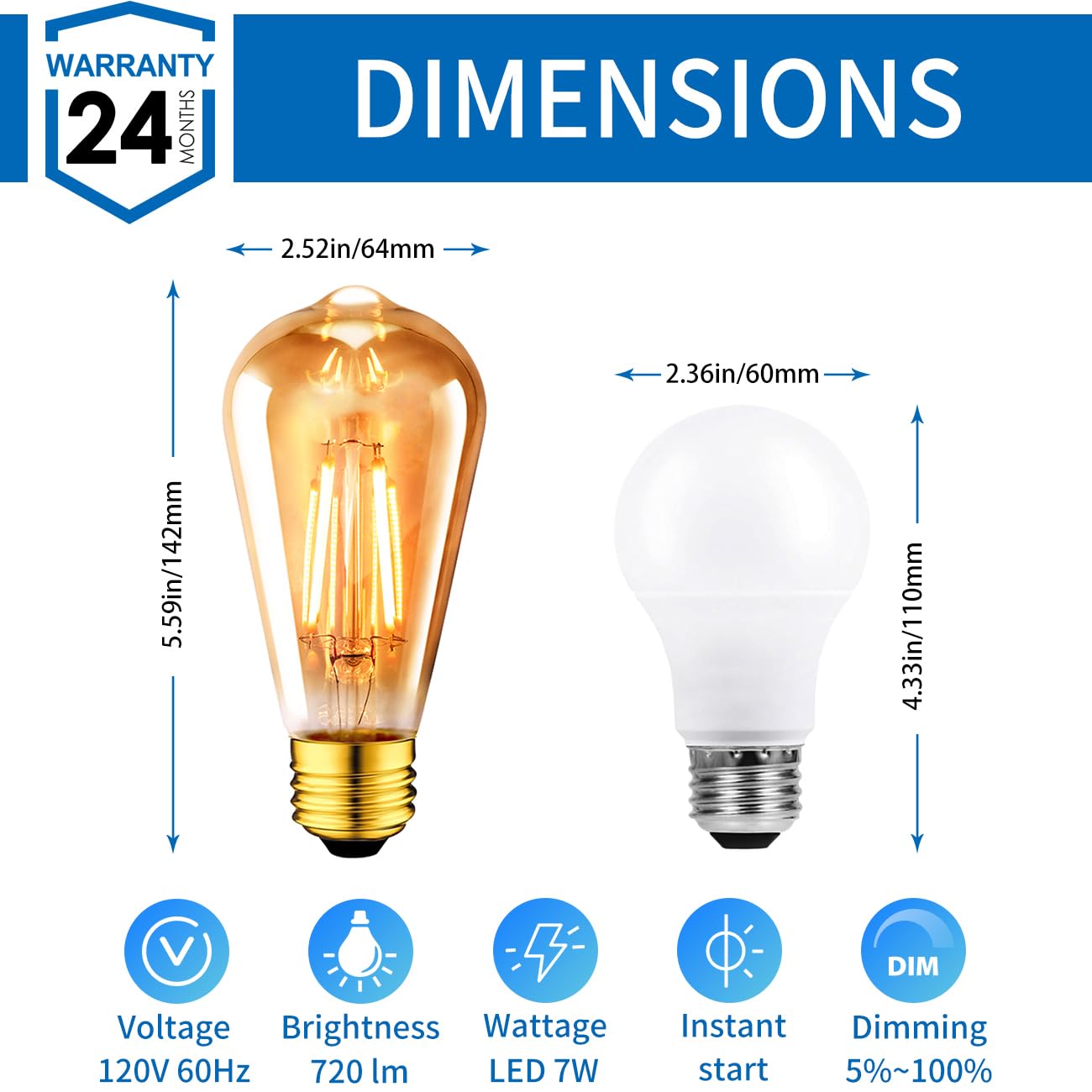 ANWIO Vintage Edison Light Bulb ST21 LED Filament Bulb 7W(60 Watt Equivalent) Dimmable 2500K (Amber Glow) Warm White E26 Medium Base, Amber Glass Cover,12 Pack