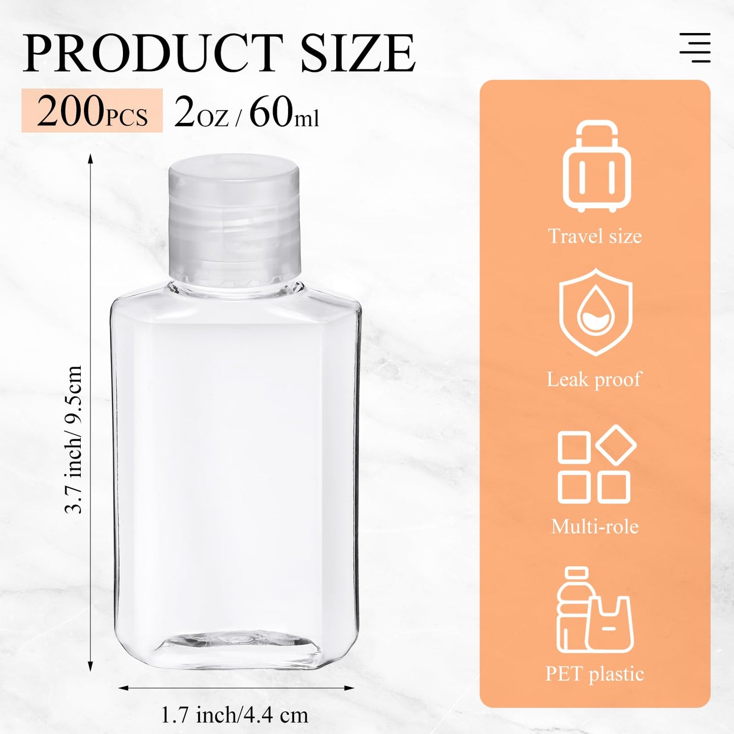 Tanlade 200 Pcs 2 oz Clear Hand Sanitizer Bottles with Flip Cap Plastic Empty Reusable Refillable Bottles Portable Travel Size Hand Sanitizer Container for Shampoo Soap Outdoor Camping (Clear)