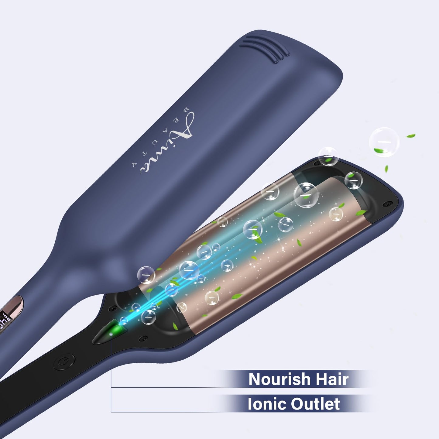 32mm (1.25") Aima Beauty Twins Mermaid Hair Waver, Anti-Scald Hair Crimper 2 Barrel, Beach Wave Curling Iron, Curling Wand with Storage Lock 15S Heats Up for Short/Medium/Long Hair Prussian Blue
