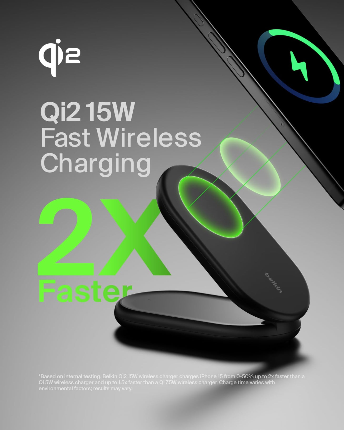 Belkin Magnetic Foldable Wireless Charging Stand 15W - MagSafe-Compatible Qi2-Certified iPhone Charger, Wireless Charging Stand for iPhone 16, 15, & 14 Series, Standy Mode Ready, PSU Included - Black