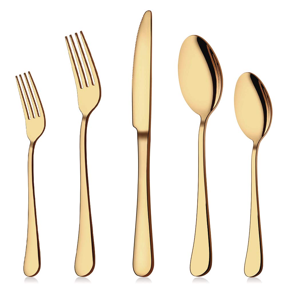Aisoso Gold Silverware Set for 8, 40-Piece Gold Flatware Set Stainless Steel Cutlery Kitchen Utensil Set Mirror Polished