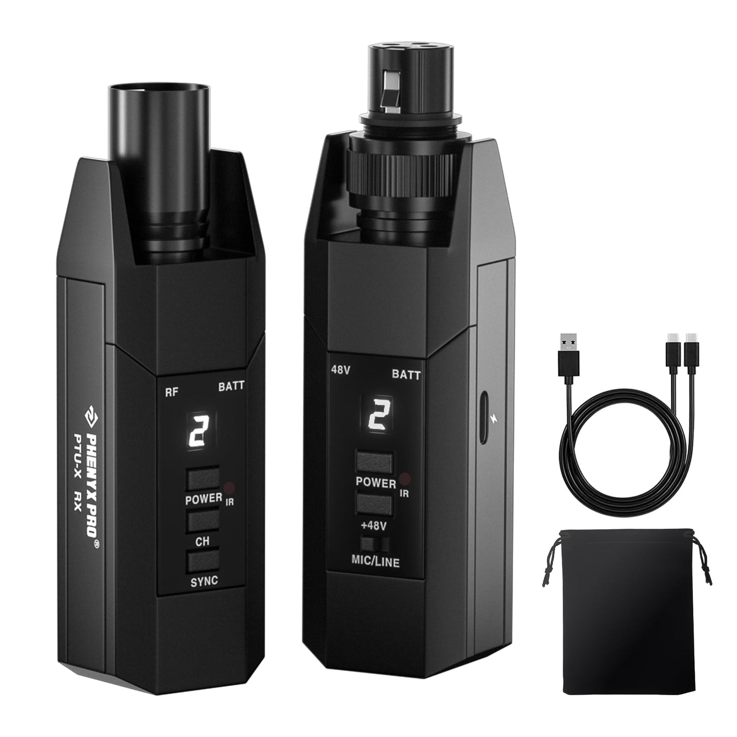 Phenyx Pro Plug-on XLR Wireless Transmitter Receiver System, Wired-to-Wireless Microphone System w/ 16 UHF Frequencies, Auto-Scan, XLR Microphone Adapter for Both Dynamic Mic and Condenser Mic (PTU-X)