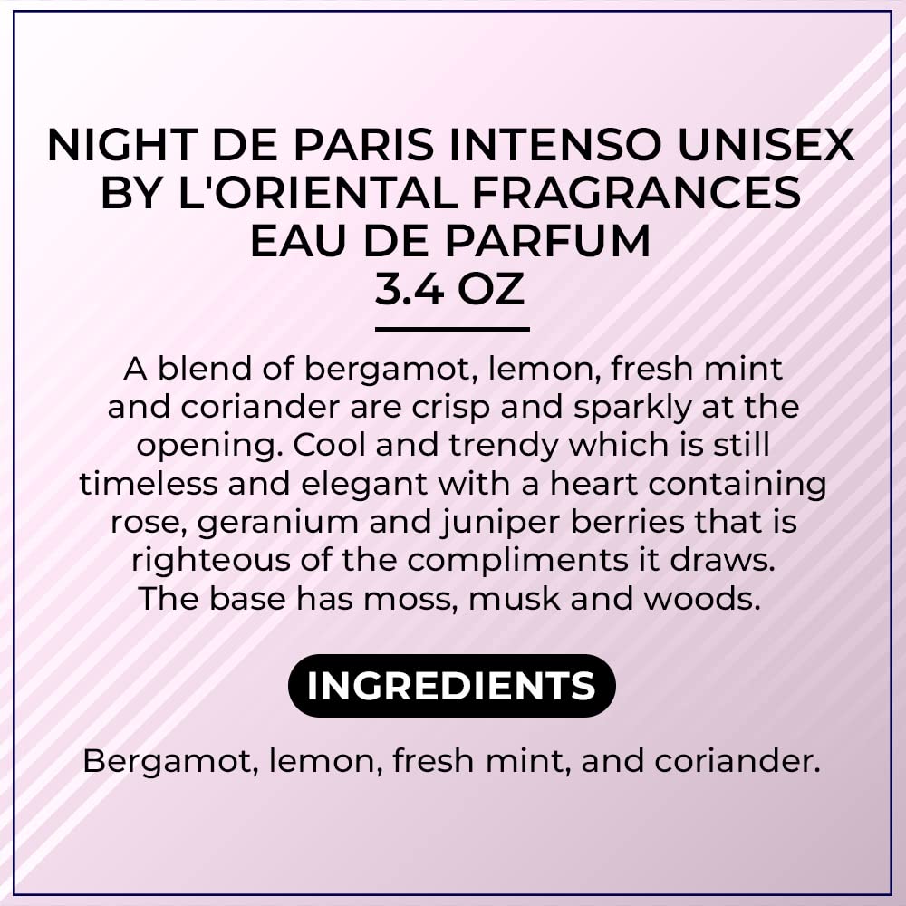 L'ORIENTALE FRAGRANCES Night De Paris Intenso Eau De Parfum Spray for Men, 3.4 Ounce