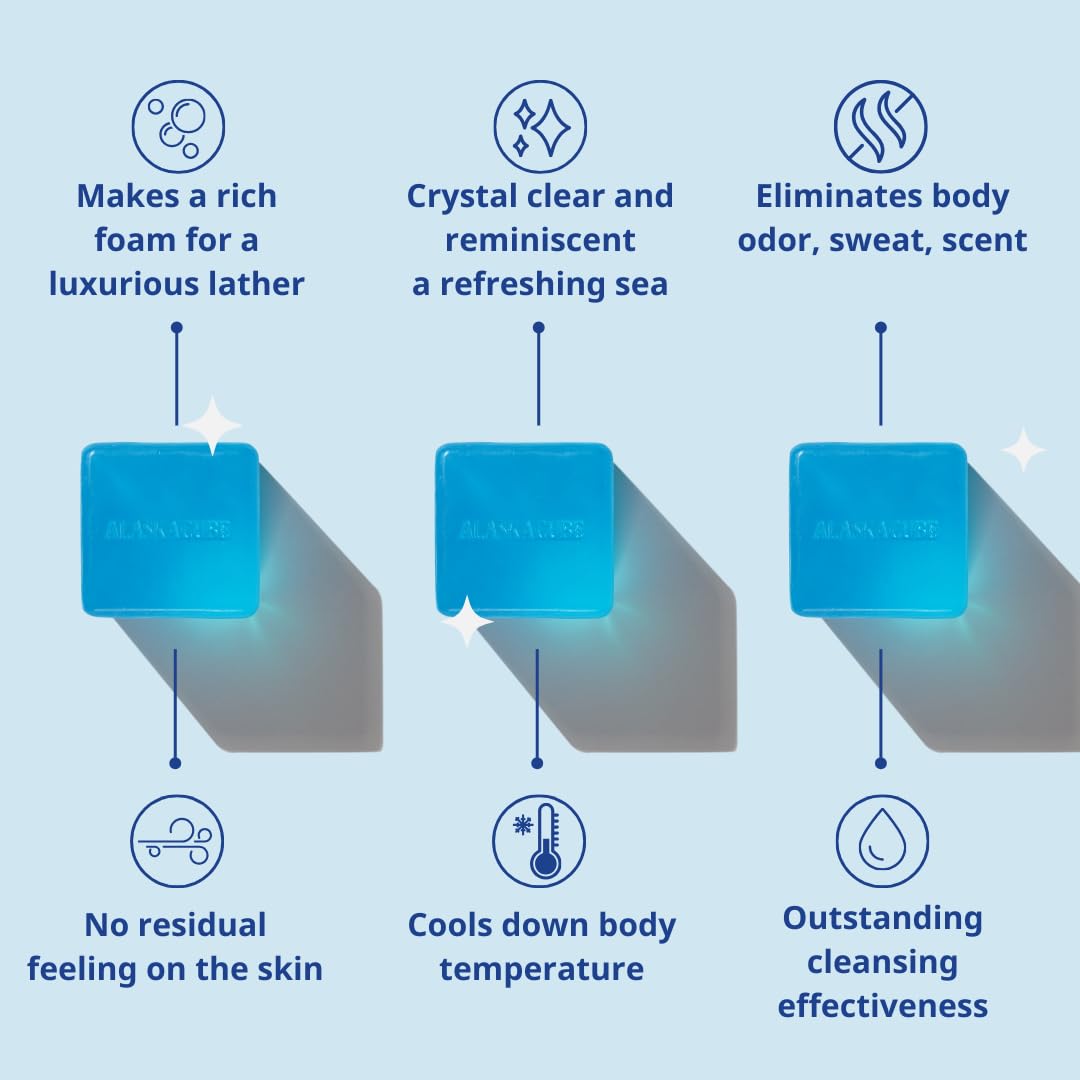 Alaskacube Cool Menthol Shower Bath Body Soap Bar Cleanser Refreshing Cooling Effect Rich Foam for Body (Pack of 3) | 3% Menthol | Body Wash, Shampoo for Men Women Bundle Value Set (Mint, Menthol)