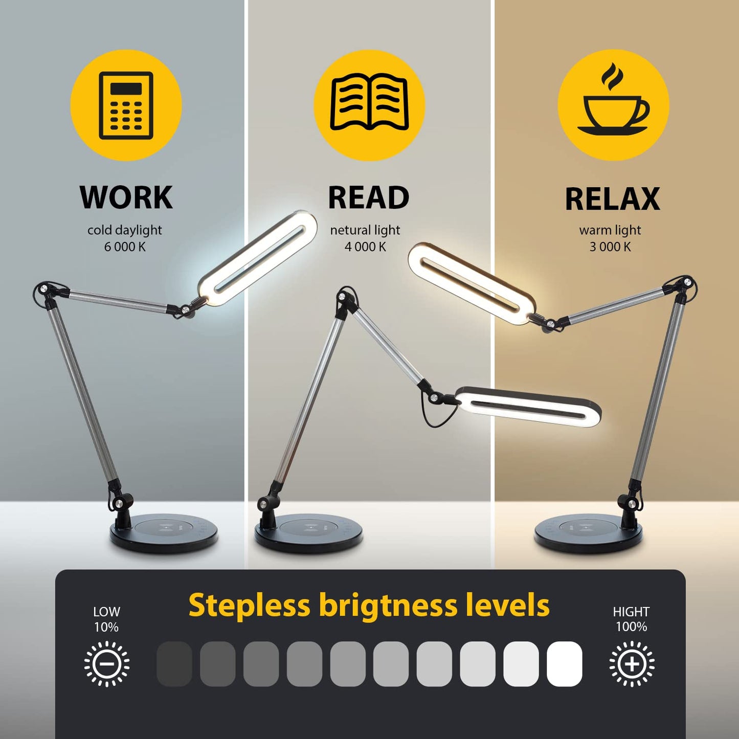 OTUS Led Desk Lamp with Wireless Charger | Architect Desk Lamps for Home Office | Desk Light Swing Arm, Adjustable Color Temp & Brightness | Tall Table Lamp for Work, Reading, Study, Zoom Video Calls