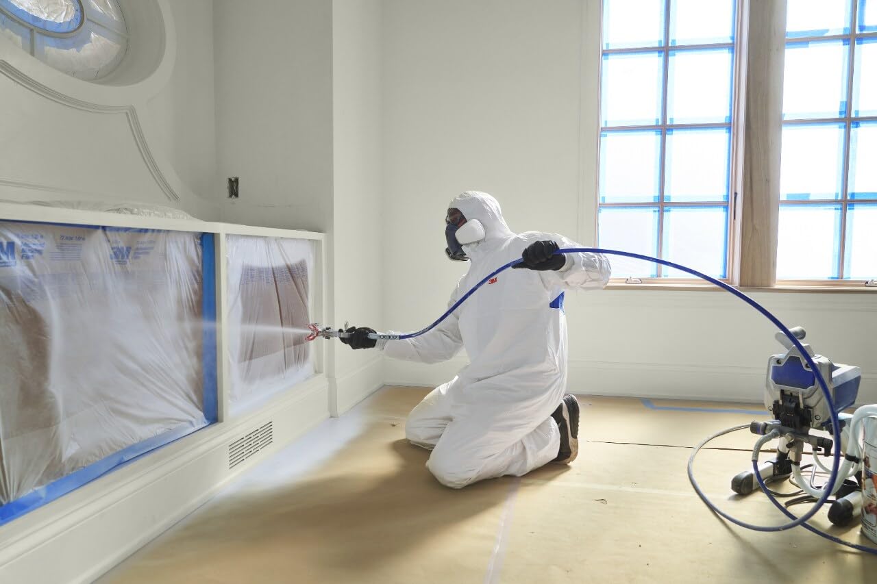 3M Hand Masker Advanced Masking Film, 8 Rolls, 48 in x 180 ft, Static Cling Keeps Film in Place, Prevents Liquids From Bleeding Through, Flake Resistant, For Indoors & Outdoors Use (AMF48-8C)