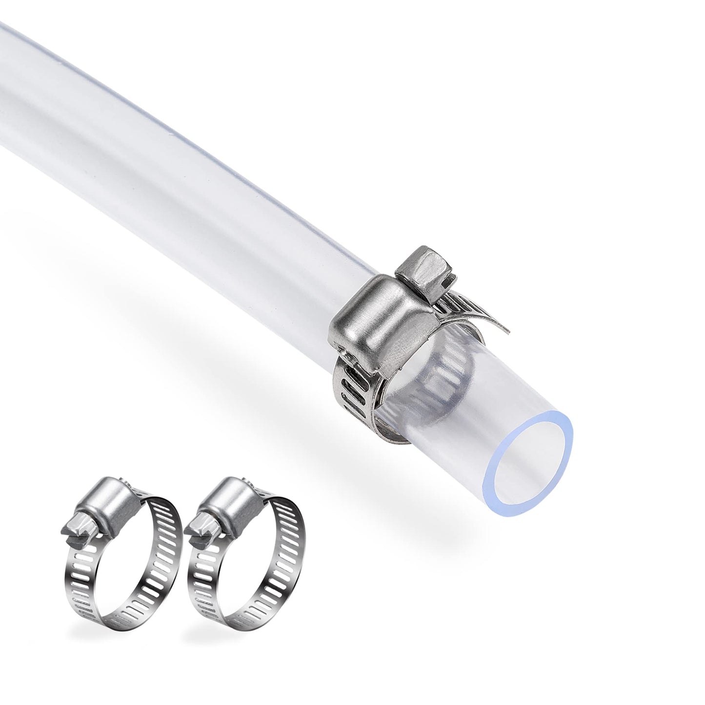 DAVCO 1/2" ID - 100 ft Clear Vinyl Tubing with 2 Stainless Clamps, Low Pressure Flexible PVC Tube, Heavy Duty UV Chemical Resistant Lightweight Plastic Vinyl Hose, BPA Free and Non Toxic