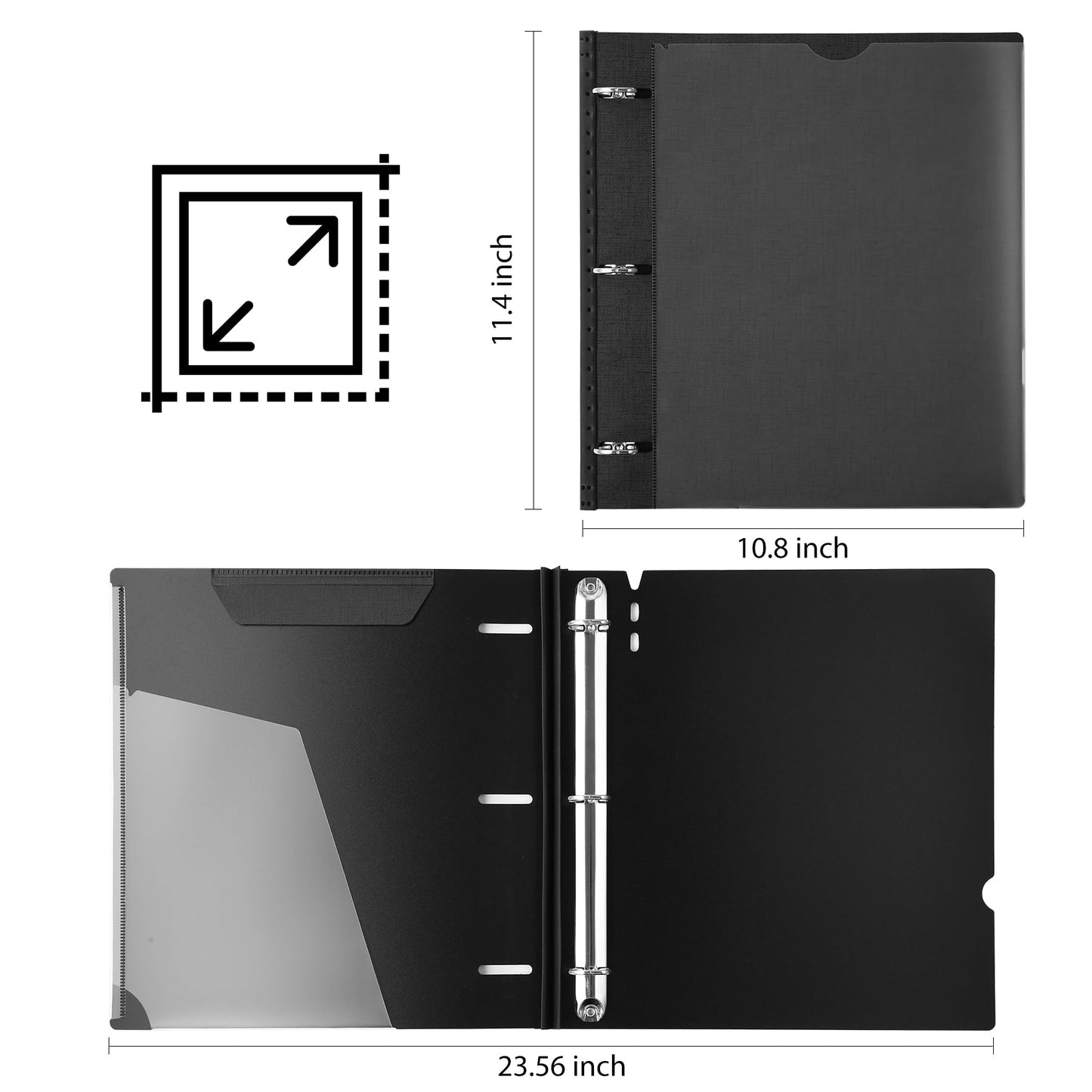 WOT I 12-Pack Telescoping 3 Ring Binder 1 Inch, Expandable Flexible Binder - Patented Design for Easy Portability, Holds 225 Sheets, Perfect for School, Office&Home Organization, Black