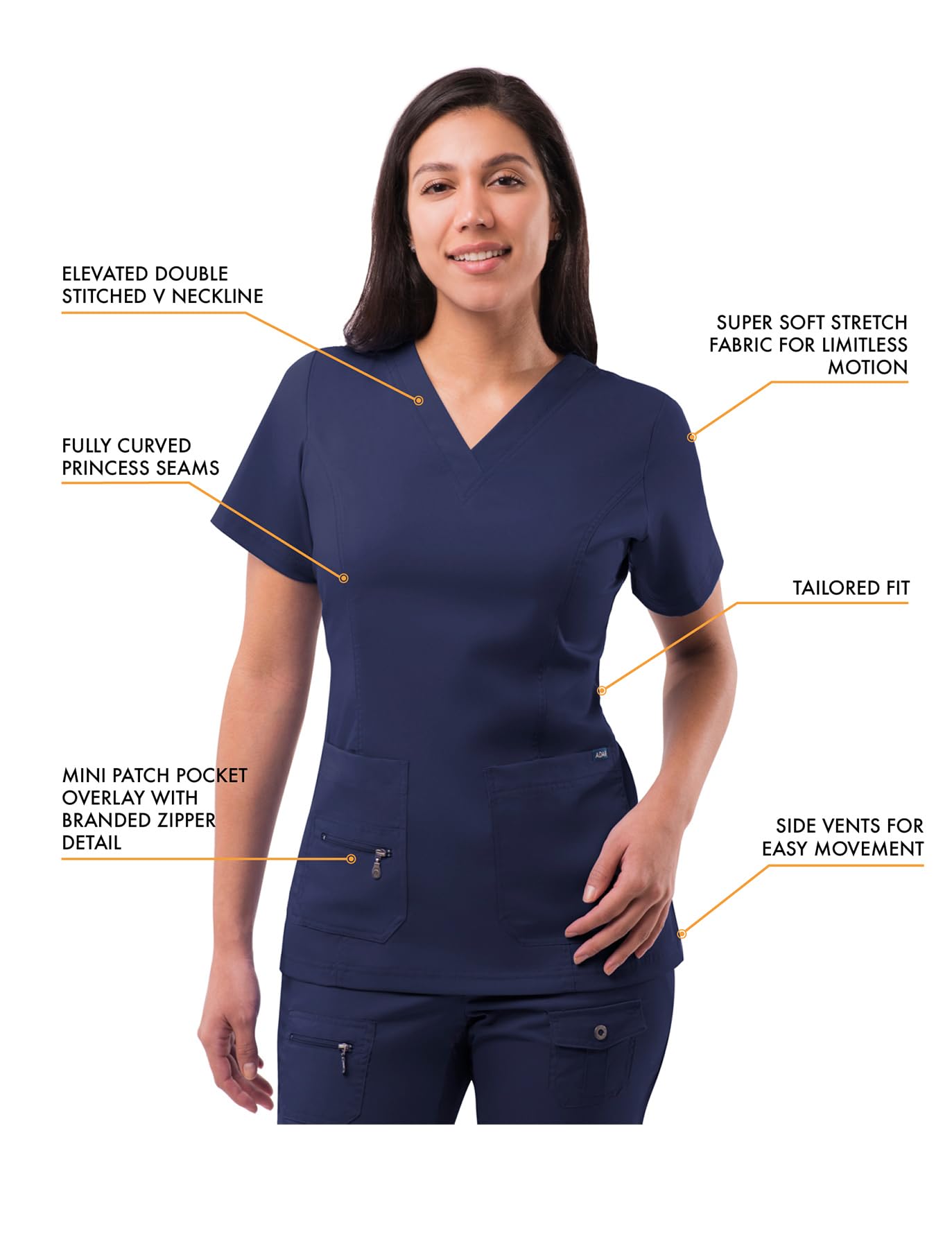 Adar Uniforms Pro Breakthrough Plus Scrub Set for Women, Enhanced V-Neck Top & Multi Pocket Pants, 4400, Navy, S
