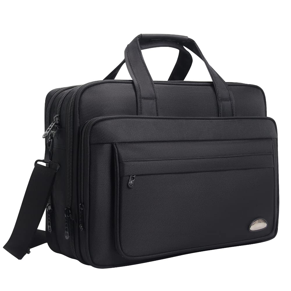 Large Briefcases For Men Canvas Tote Bag Laptop Case 19 Inch Computer Bag Work Bags Business Mens Bag Office Carrying Cases Messenger Bag Book Bag Black (X-Large Size
