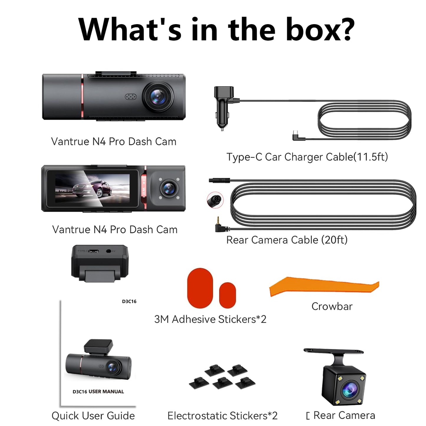 3 Channel 4K Dash Cam Front, 1080P Dash Camera Rear and Inside for Cars with 32GB Card, G-Sensor, 3.16 IPS Screen, 24Hr Parking, App Control,Loop Recording, Night Vision,Support 256GB Max