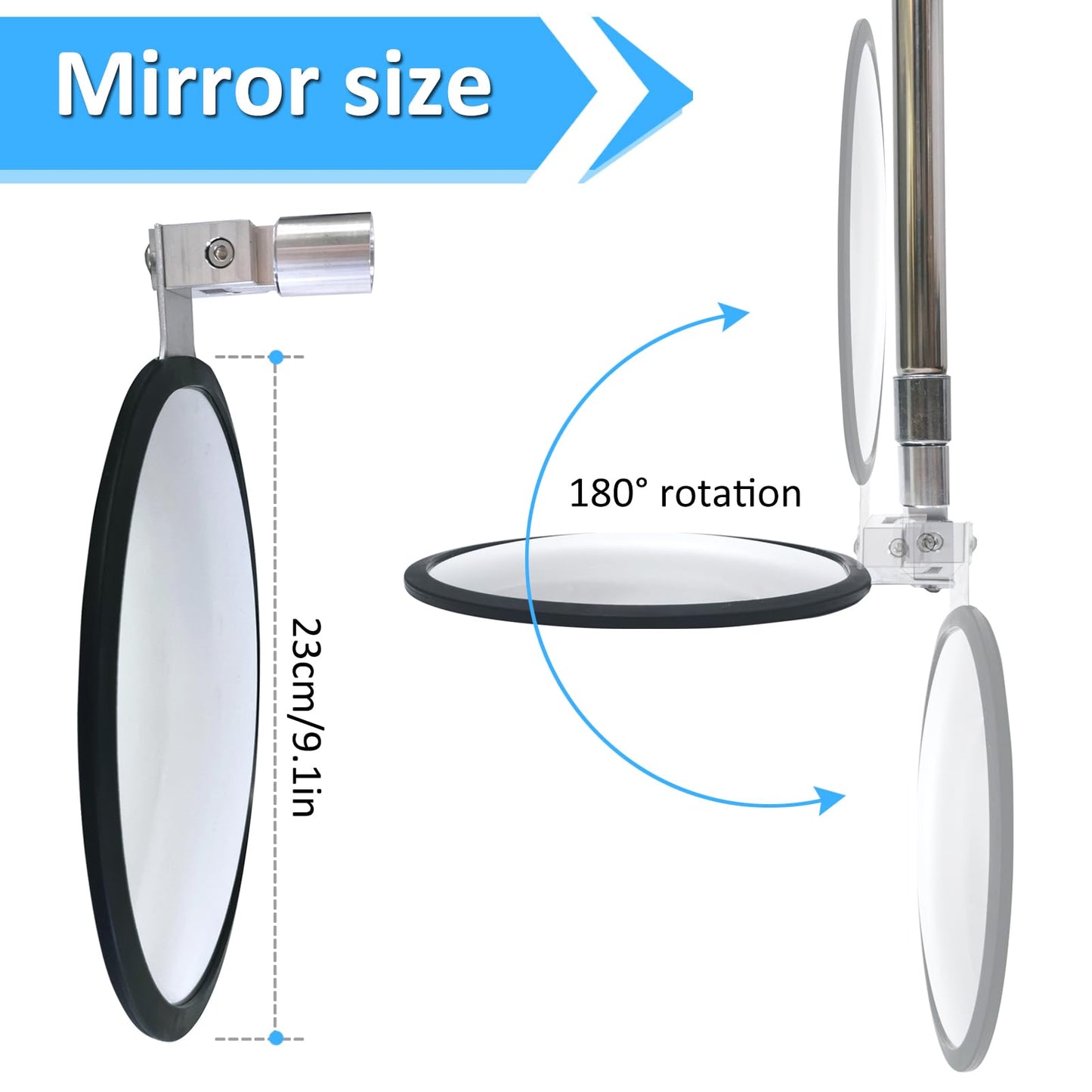 Global Care Market Under Vehicle Inspection Mirrors – Telescoping Search Mirror on a Long Stick for Security Check Under Cars, Truck, Equipment, Over Shelves and Gutters