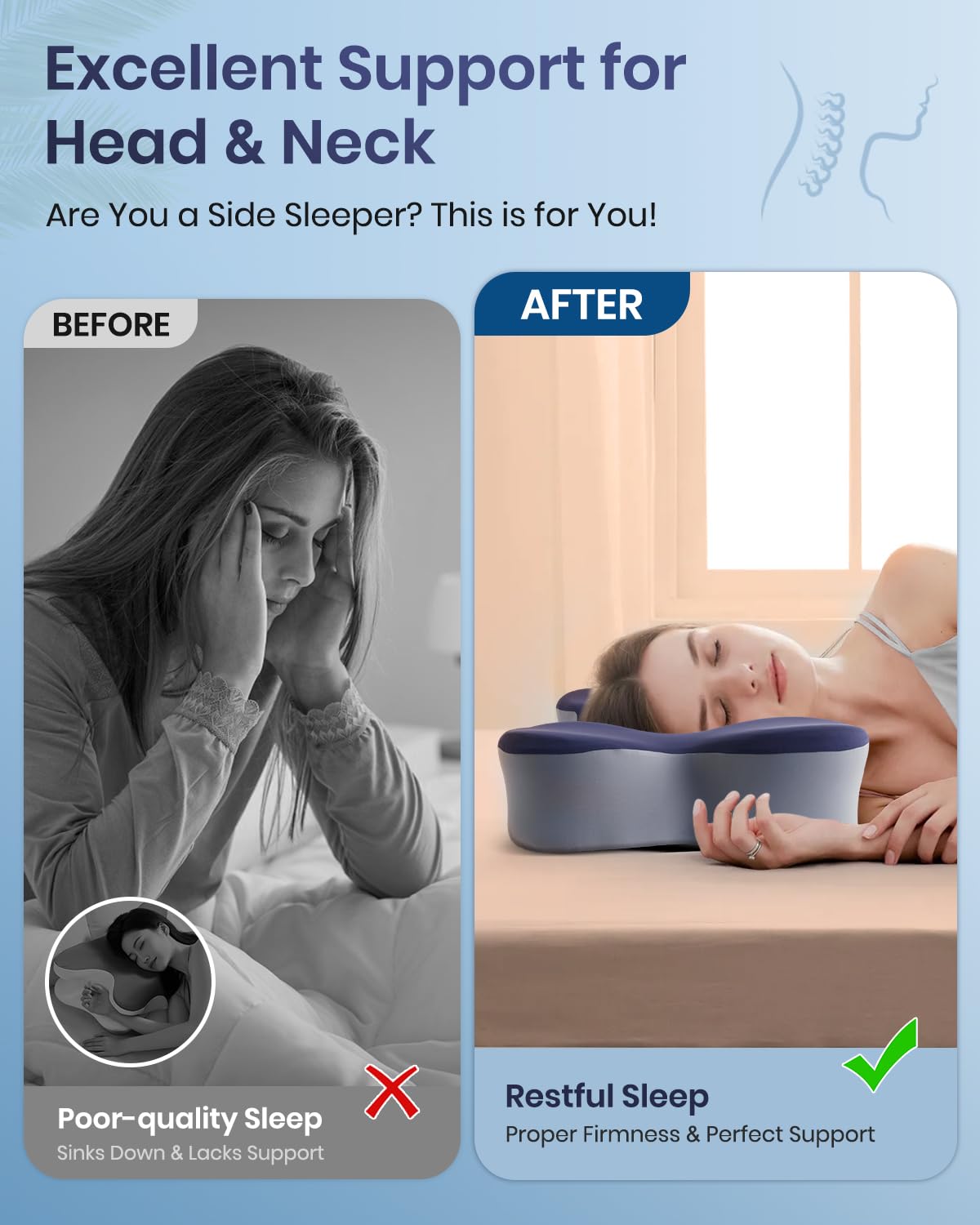 FAIORD Cervical Neck Pillow for Pain Relief, Cooling Excellent Support Side Sleeper Pillow for Adults, Ergonomic Memory Foam Pillows for Sleeping, Contour Neck Pillow for Side Back Stomach Sleepers