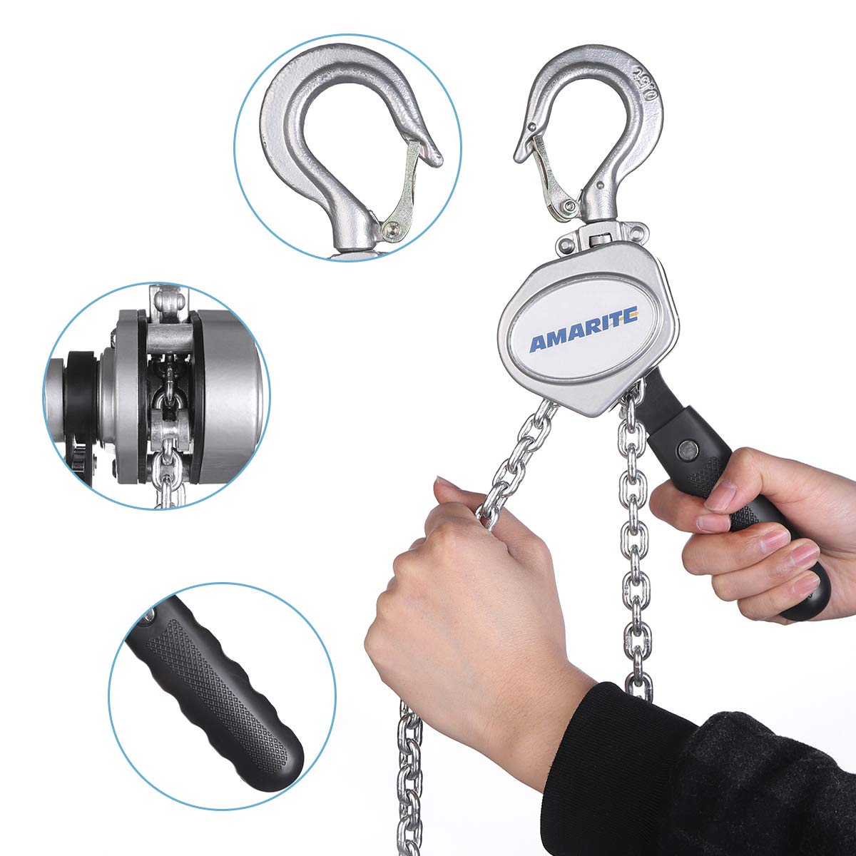 Amarite Mini Lever Chain Hoist 1/2 ton,Small Come Along 1100 lbs 5ft Lift ,Weighs just 5.8 pounds
