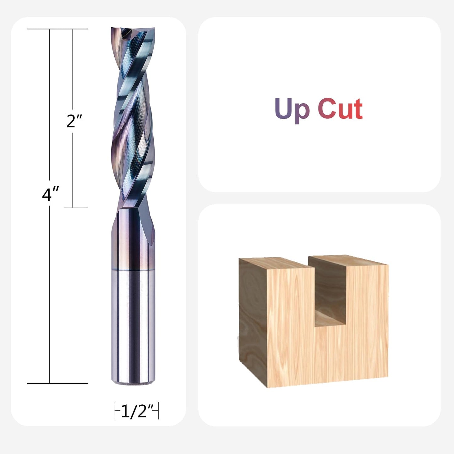 SpeTool Spiral Upcut Router Bit 1/2 Inch Shank with Extra Long Life Coating, Carbide CNC Router Bits End Mill for Wood Mortises Carving Engraving