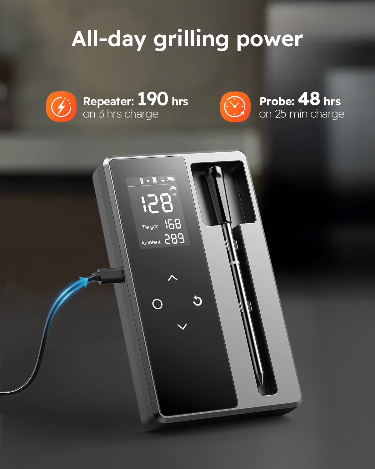 Smart Wireless Meat Thermometer with Ultra-Thin Probe, Digital Food Thermometer 0.5S Instant Read, 600FT Bluetooth Range Real-Time Monitoring & Smart Alerts for BBQ, Grill, Smoker, Oven, Air Fryer