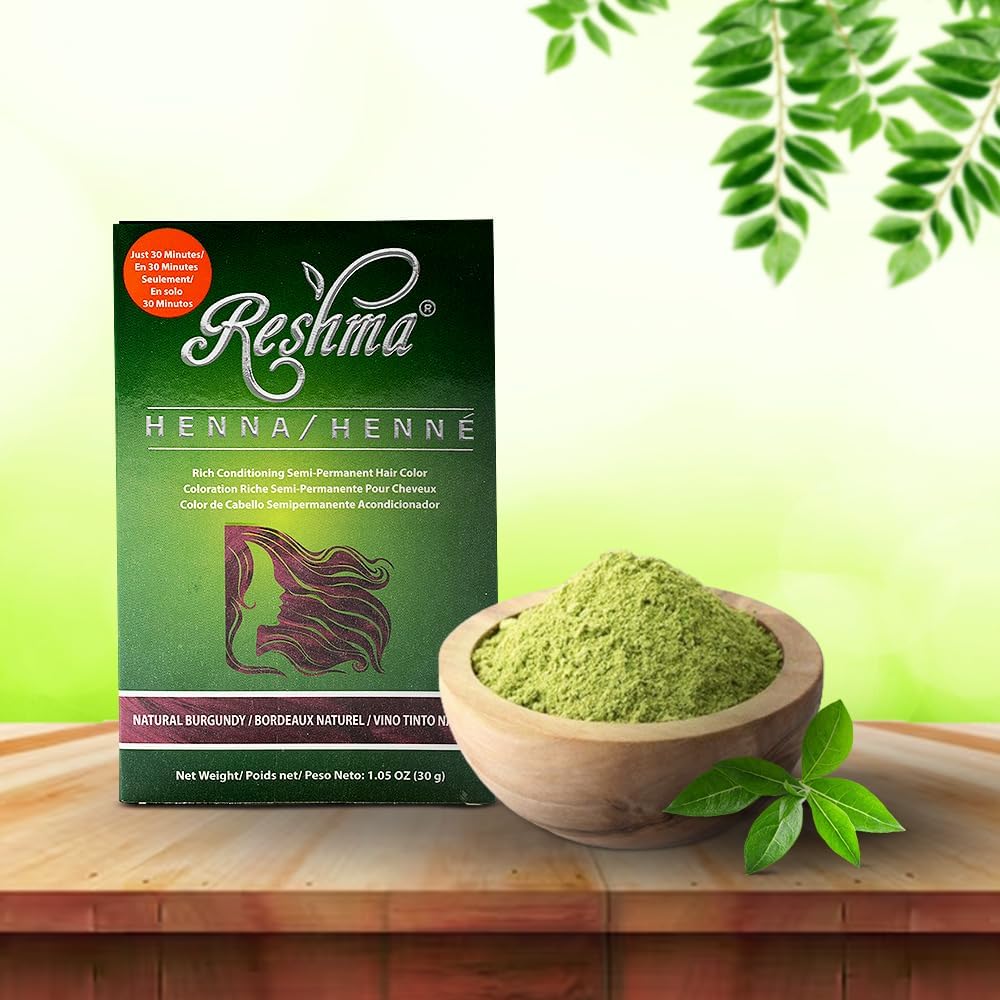Reshma Beauty 30 Minute Henna Hair Color Infused with Natural Herbs, For Soft Shiny Hair Henna Hair Color Dye, 100% Gray Coverage Semi Permanent Ayurveda Hair Products - 12.6 oz, Pack of 12 (Burgundy)