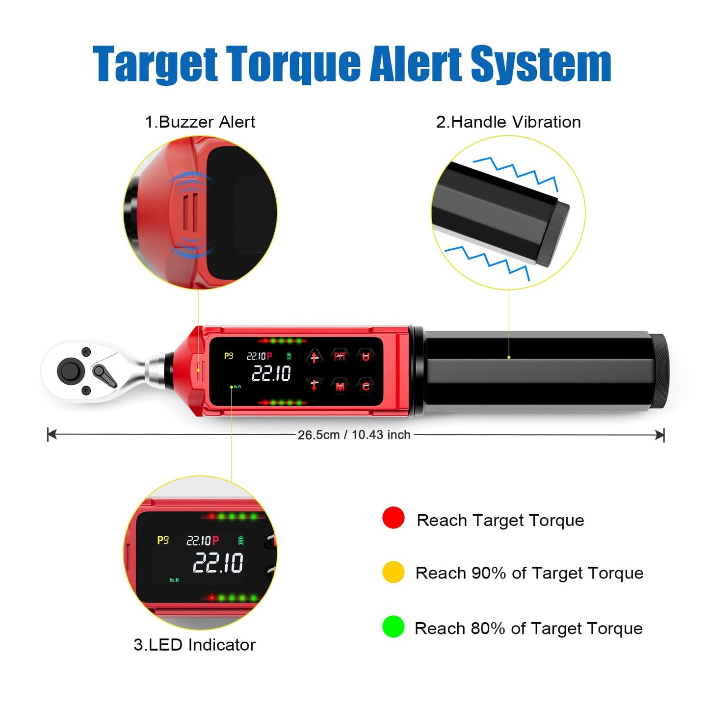 ANPUDS 1/4-Inch Drive Digital Torque Wrench, 0.33-22.1Ft.lbs/0.45-30Nm, Adjustable Electronic Torque Wrench Set with ±1% Accuracy, Vibration, Buzzer and LED Flash Notification for Bicycle, Bike
