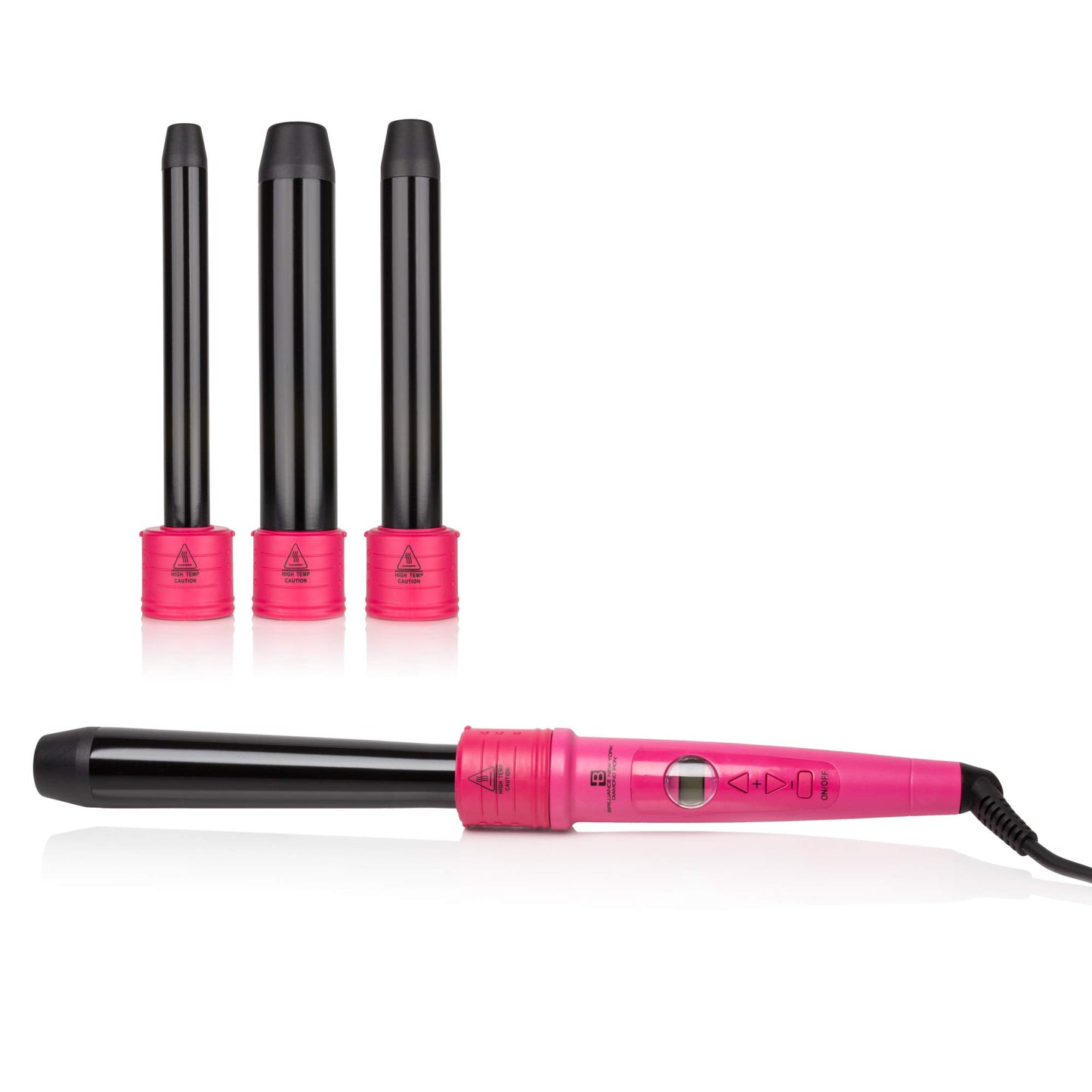 Brilliance New york Women's C4HP Digital Quad Barrel Curling Iron Diamond Dust Technology | Plus Free Heat Resistant Glove, Hot Pink
