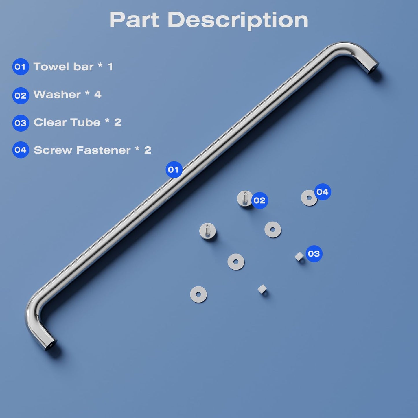 Ranbo Glass Shower Door Towel Bar 24 Inch Stainless Steel Sliding Shower Door Handle Replacement with Polished Chrome Finish for Commercial and Residential Glass Doors