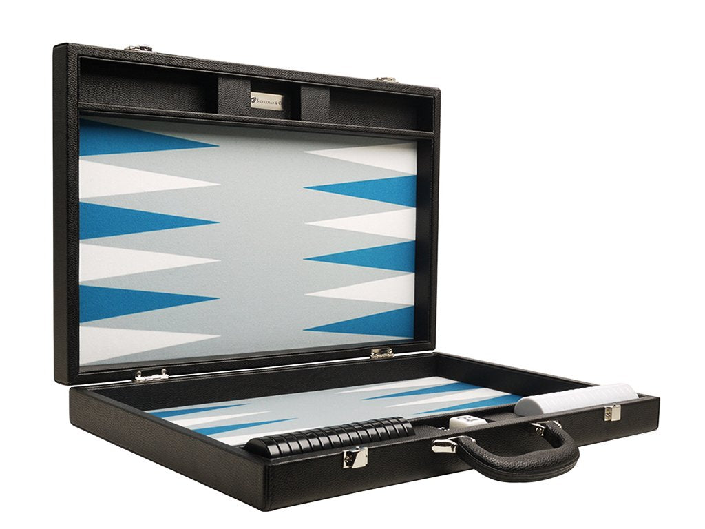 19-inch Premium Backgammon Set - Large Size - Black with White and Astral Blue Points