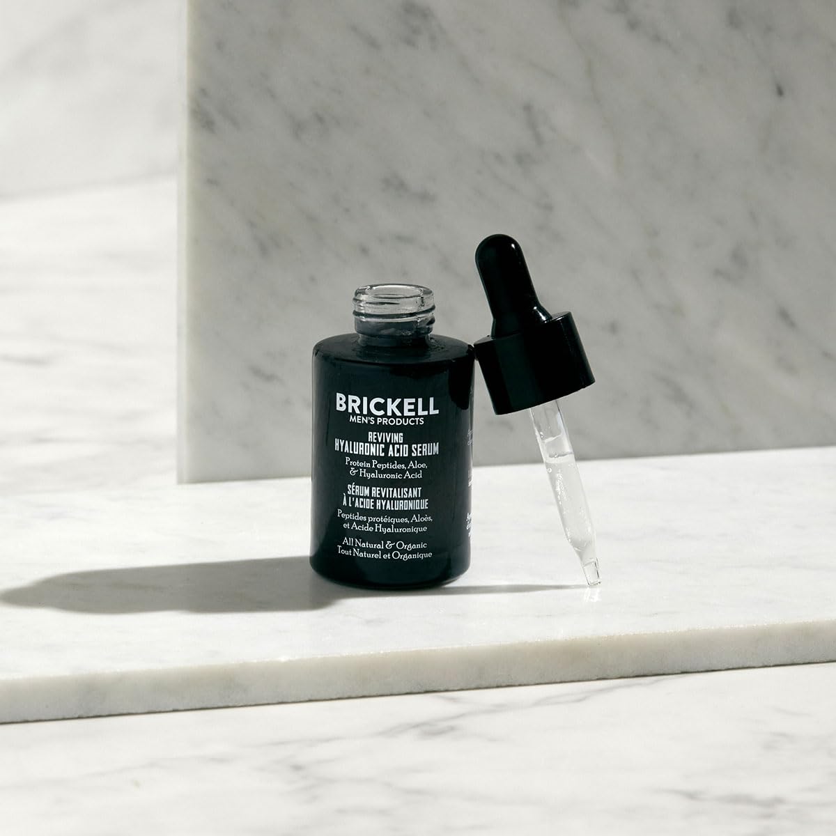 Brickell Men's Anti Aging Hyaluronic Acid Serum for Face, Day Face Serum for Men, Natural & Organic Facial Serum With Protein Peptides to Restore Collagen and Firmness, 1 Ounce, Unscented