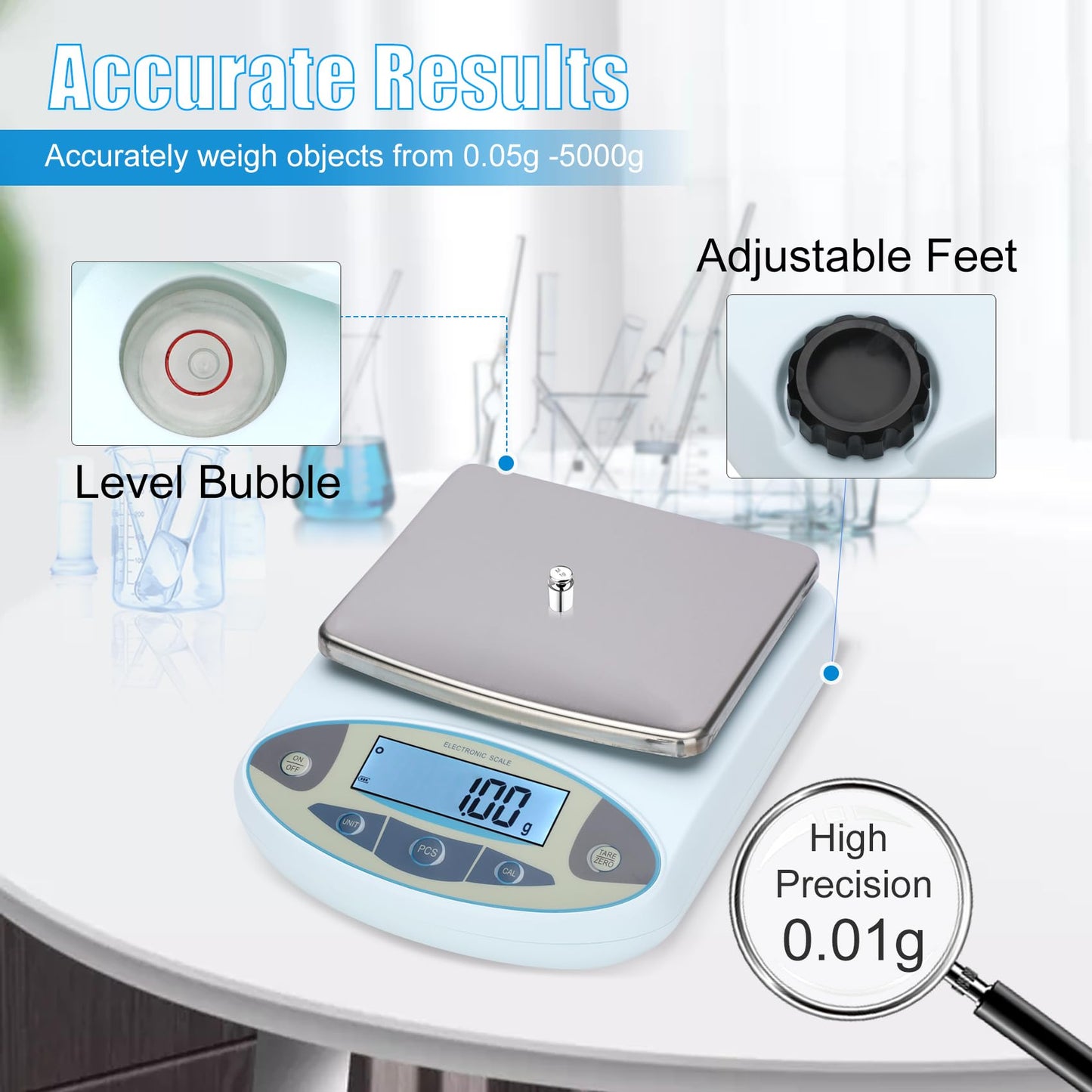 Lab Scale 6000gx0.01g,Analytical Balance 0.01g High Precision Electronic Digital Balance Scale, Scientific Scale Gram Scale Digital Balance for Kitchen Lab Weighing Jewelry Scale