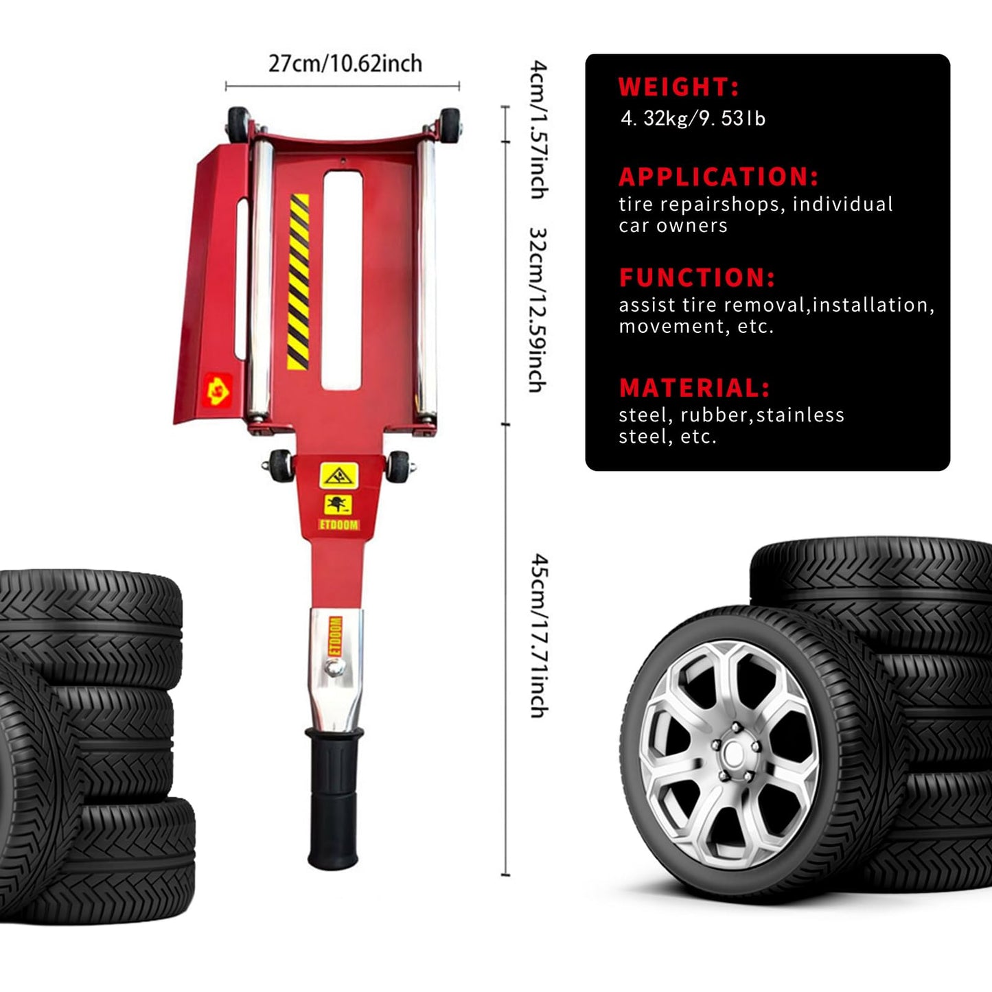 Upgraded Portable Effortless Tire Jack Tool, Removable Handle with Screw (Roller + Fixed Ramp Version)