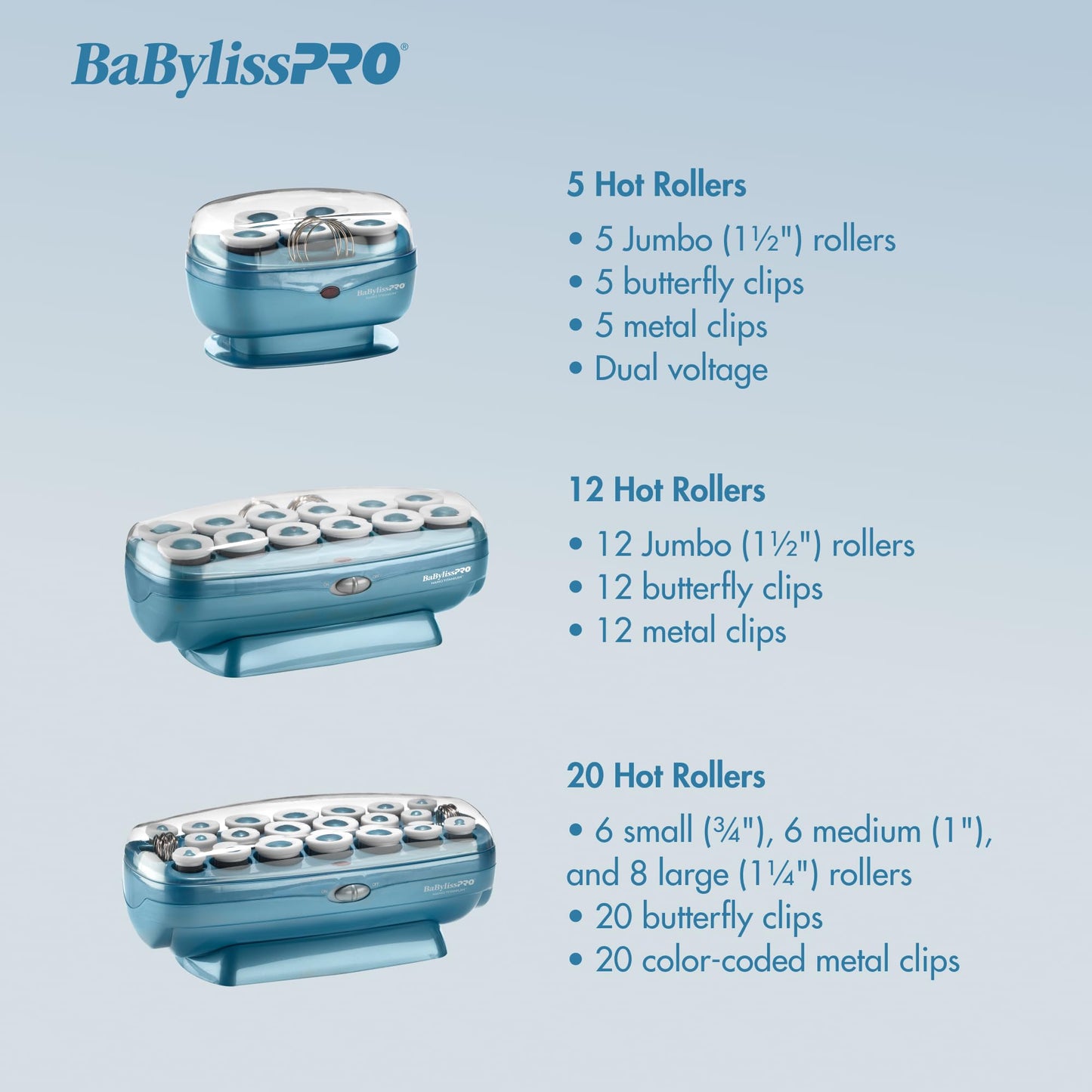 BaBylissPRO Jumbo Hot Rollers, Nano Titanium Hair Styling Tools & Appliances, 5 Count (Pack of 1) BABNTTS7
