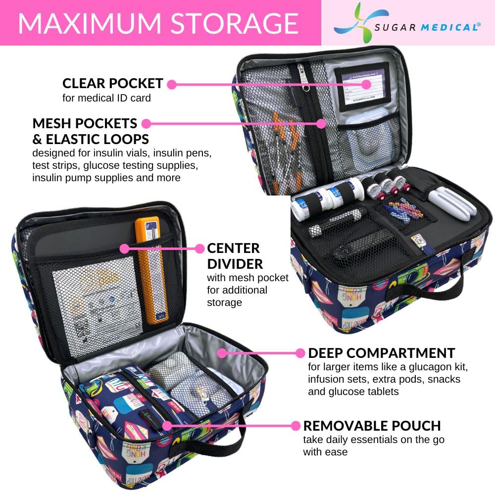 Sugar Medical Insulated Diabetes Travel Bag | Diabetic Care Products | Diabetic Supplies Case | Glucose Meter Case (Vaca All Day)