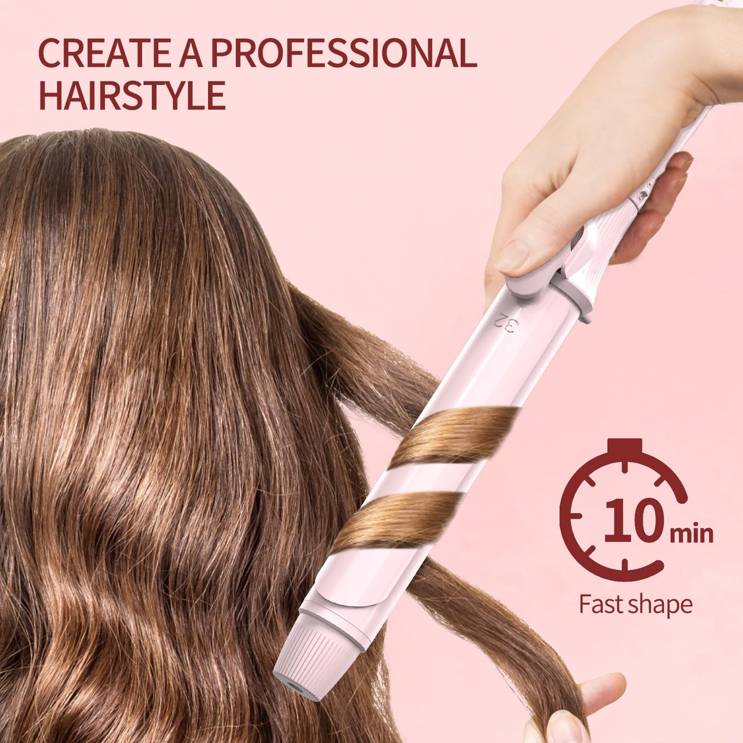 1 1/4 Inch Curling Iron with Clipped Tourmaline Ceramic Barrel Professional Hair Curler up to 450°F Dual Voltage for Traveling 60 Mins Auto Off Suit for Different Hairstyle (Pink, 1.25 Inch)
