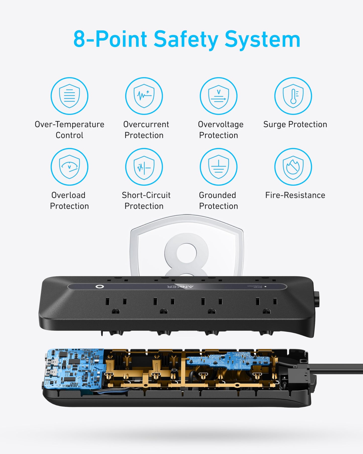 Anker Flat Plug Power Strip, 12-in-1 USB C Power Strip with 8 AC Outlets, 2 USB C, 2 USB A Ports, 5feet Extension Cord, Slim Desk Charging Station, 900J Surge Protection, 35W Max for Home, Office