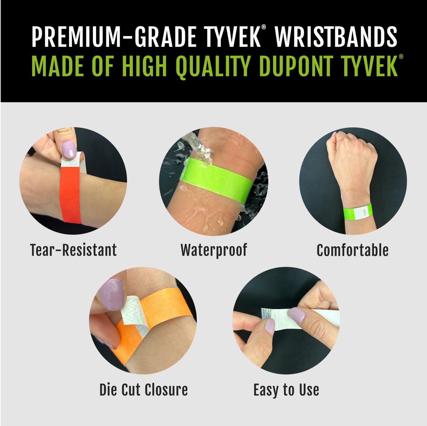 10,000 WristCo Tyvek Wristbands for Events – 5-Color Variety Pack – Tamper-Proof Design Prevents Reuse – Premium-Grade Bracelets for Hospital & Medical ID, Party, VIP Identification