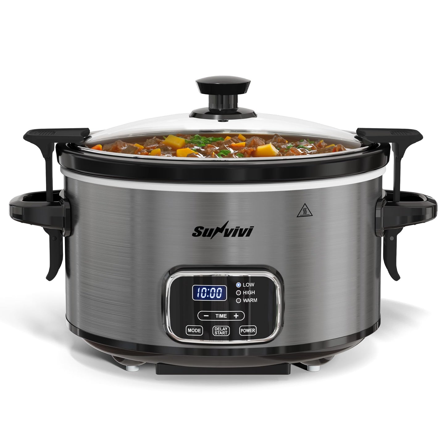 SUNVIVIPRO 4QT Slow Cooker, Programmable Pot with Removable Ceramic Pot, Locking Lid, 3 Heating Settings & Time Control,Dishwasher-safe Lid & Pot, Grey