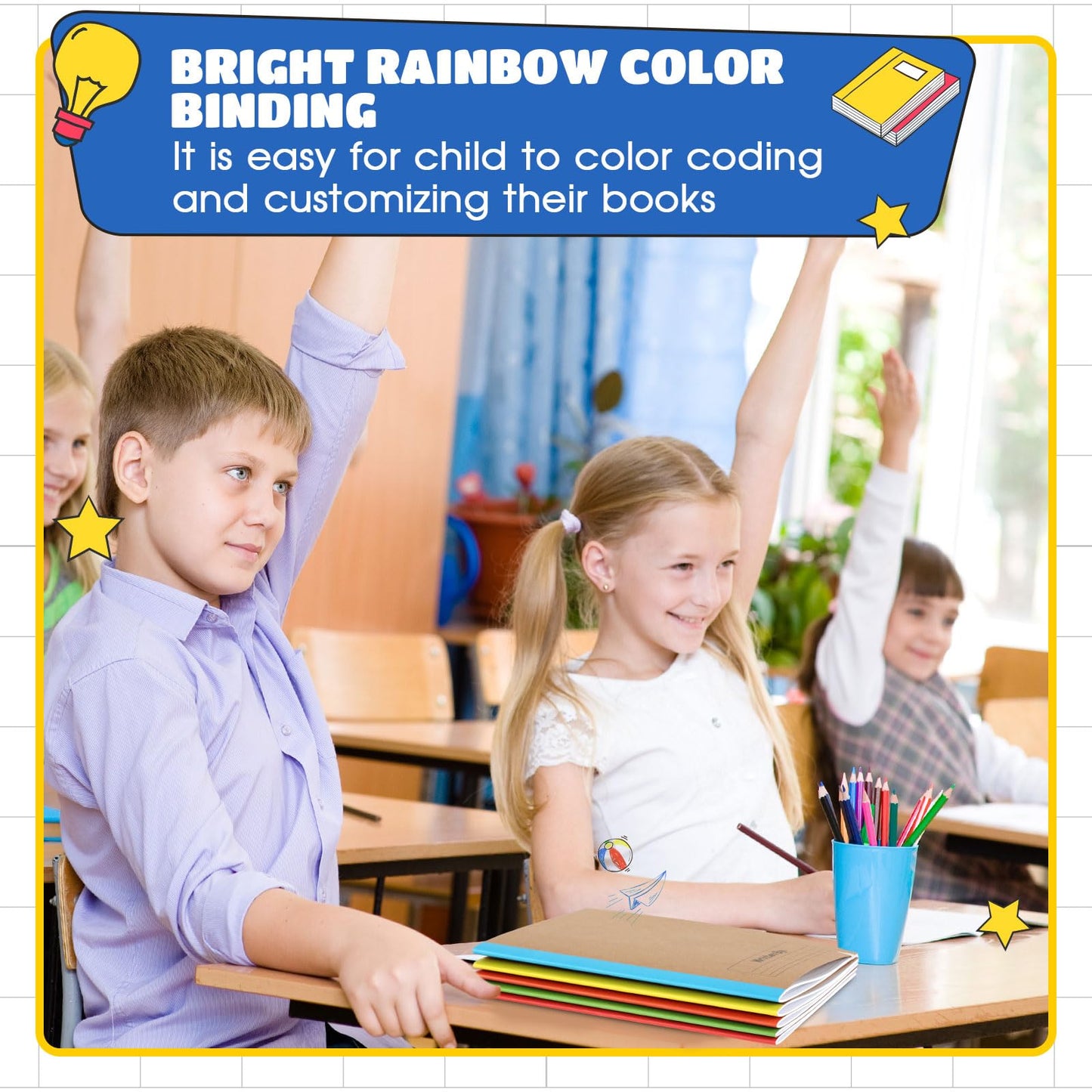 Henoyso 20 Pack Primary Composition Notebook, 9-3/4" x 7-1/2", Kids Primary Journal, K-2 Writing Notebook for Kids Student Draw Write Story Journal Half Blank Books(Bright Color)