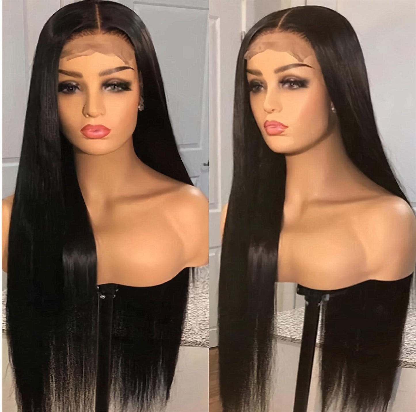 ESIWONHAIR Straight Glueless Wig Human Hair Pre-Plucked Pre Cut Lace Front Wigs for Black Women Brazilian Virgin HD Wear and Go 4x4 Lace Closure Wigs with Baby Hair (18Inch, Natural Color)