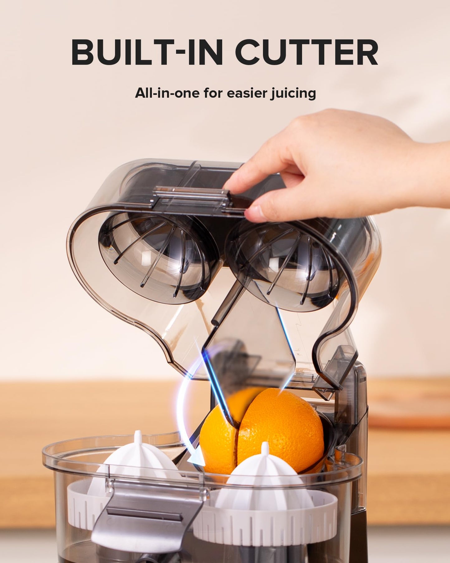 Amzpass Dual-Head Electric Citrus Juicer, Lemon Squeezer with Power Cord and Cleaning Brush, 1-Button Automatic Juicer Machine for Orange, Lemon, Lime, Easy to Clean & Use, Built-in Cutter(Black)