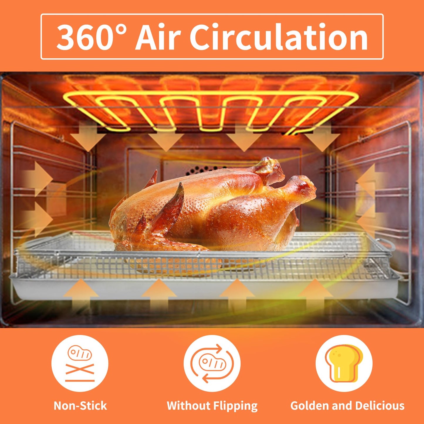 Air Fryer Basket for Oven Accessories Kitchen Dishwasher Safe Easy To Clean Use Healthy Silver Square Non Stick Pan Sturdy Extra Thick Wire Baking Rack Bacon Stainless Steel Tray Cooking 360° Airflow