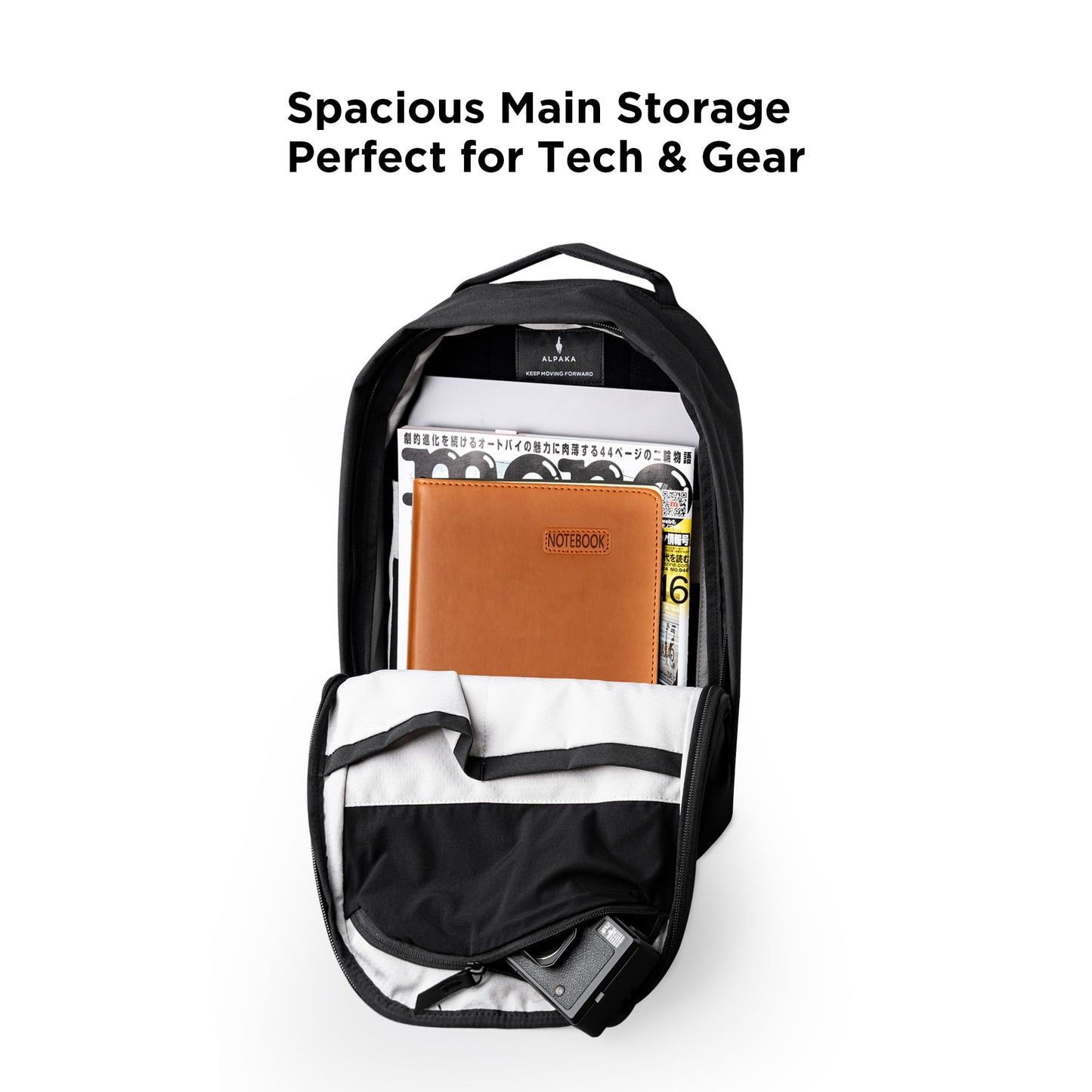 ALPAKA Metro Backpack -12L Fits a Thin 14" Laptop Small Backpack, Soft Touch Fleece Lined Laptop Sleeve, Wide Opening Main Zippered Compartment, Weather Resistant Fabric. Black Axoflux 300D