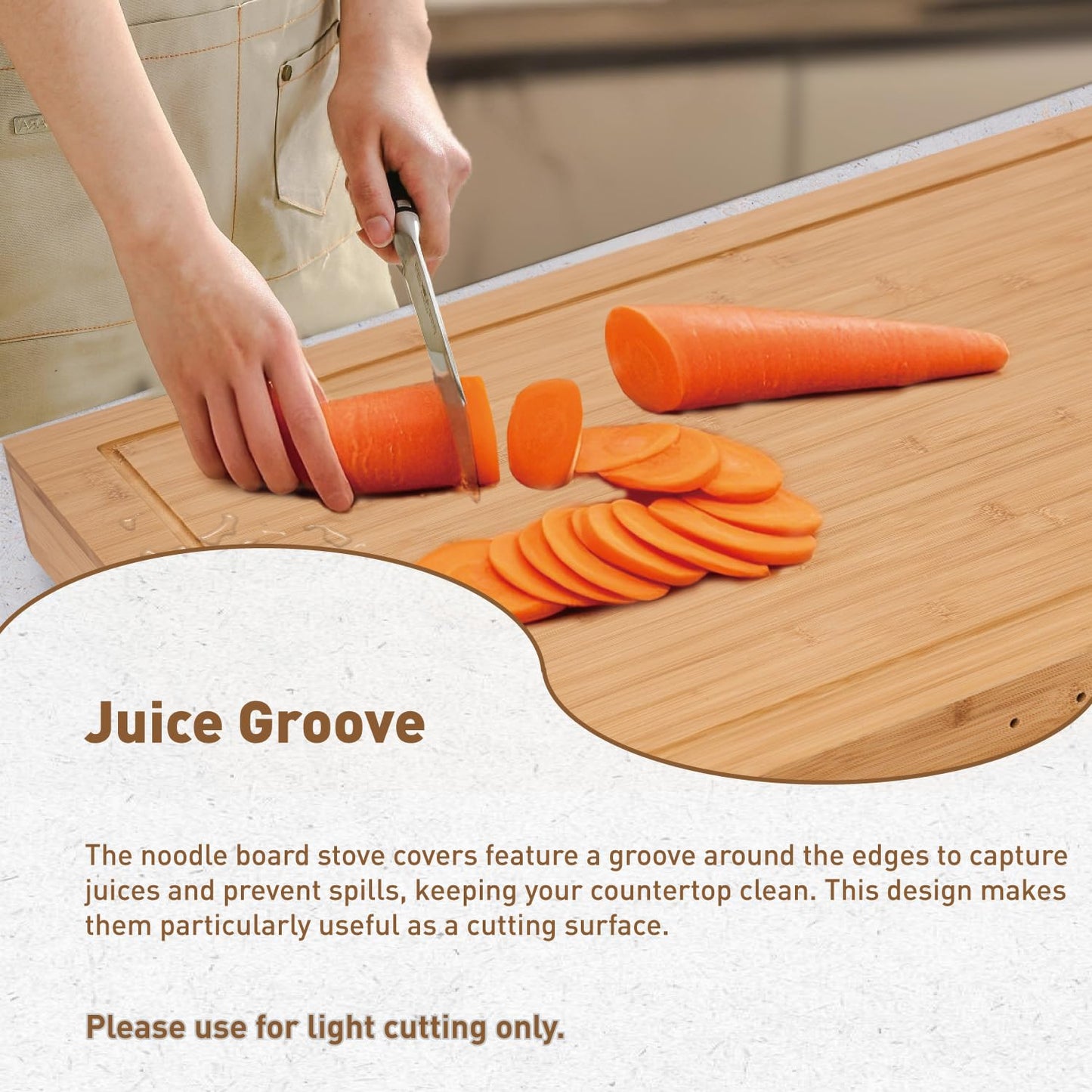 Buruis Acacia Wood Stove Cover for Gas & Electric Burners, 30”x22”x2.5” (Outer Size), Fits Stoves up to 28.8”x20.8” (Inner Size), Noodle Board with Handles & Juice Groove, (Natural Acacia)