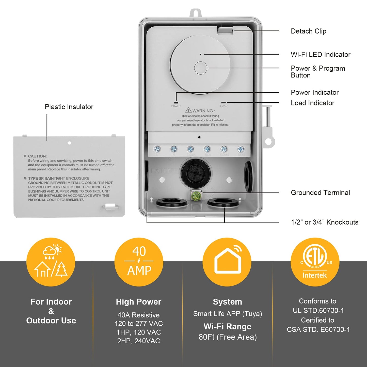SURAIELEC WiFi Pool Timer, 40 AMP, 1HP 120V, 2HP 240V, Outdoor Indoor Smart Switch, Heavy Duty Pool Controller Light Timer Box for Pump, Water Heater, Spa, Powerful Electrical Appliances