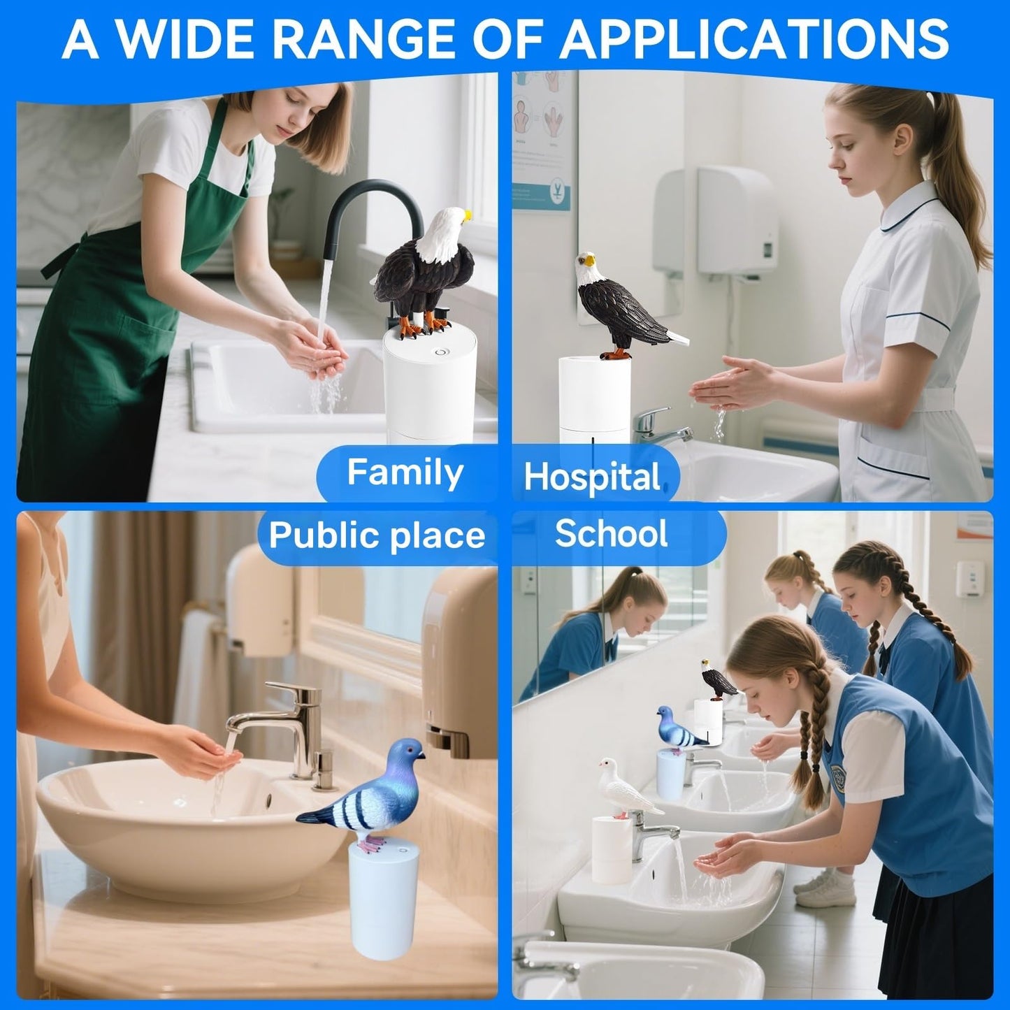 Peace Bird Foam Soap Dispenser-Pigeon and Bald Eagle Shaped Foam Hand Washer, Suitable for Kitchen and Bathroom, Automatic Liquid Soap Dispenser, Touchless Battery Powered Hand Washer (Bald Eagle)