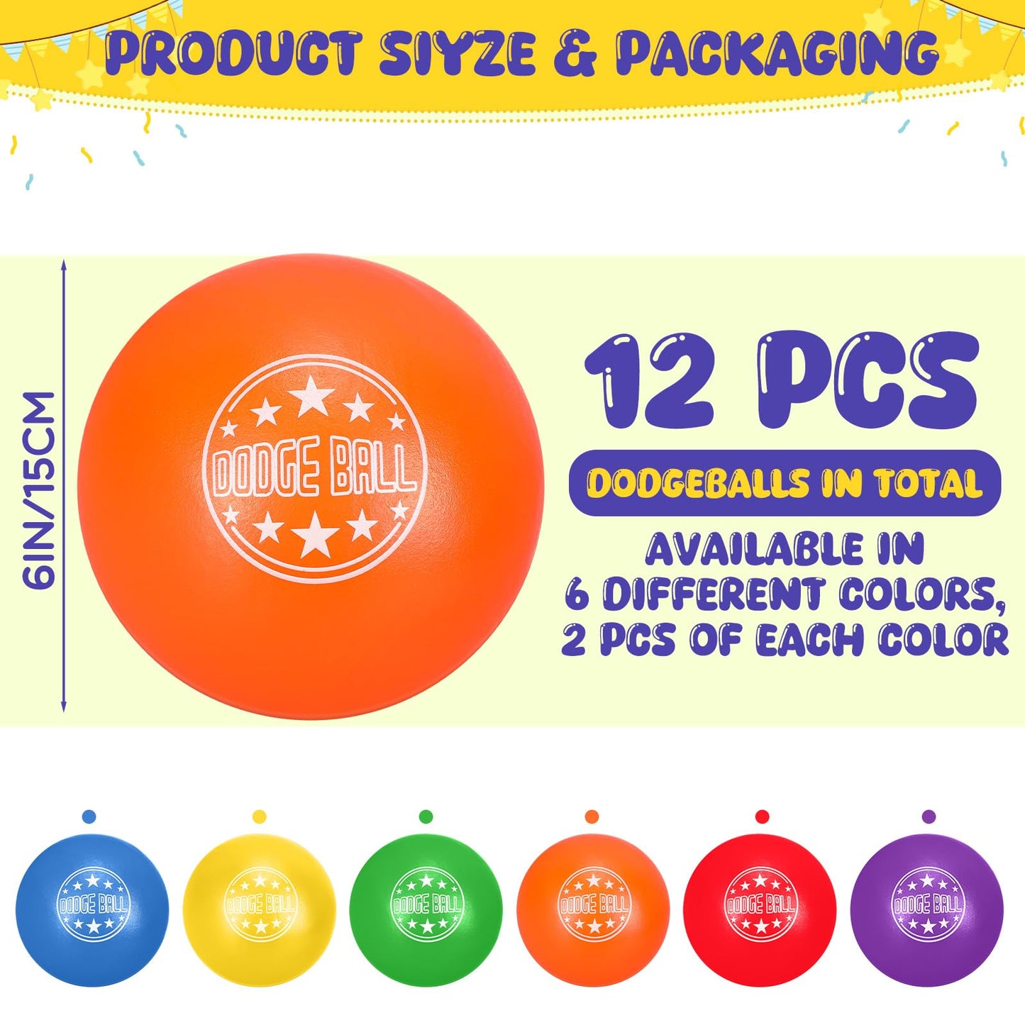 Jerify 12 Pcs Foam Dodgeball Set 6 Inch Soft Skin Foam Playground Dodgeballs Bulk, Low Density for Non Sting Dodgeball Sports Equipment for Kids and Adults