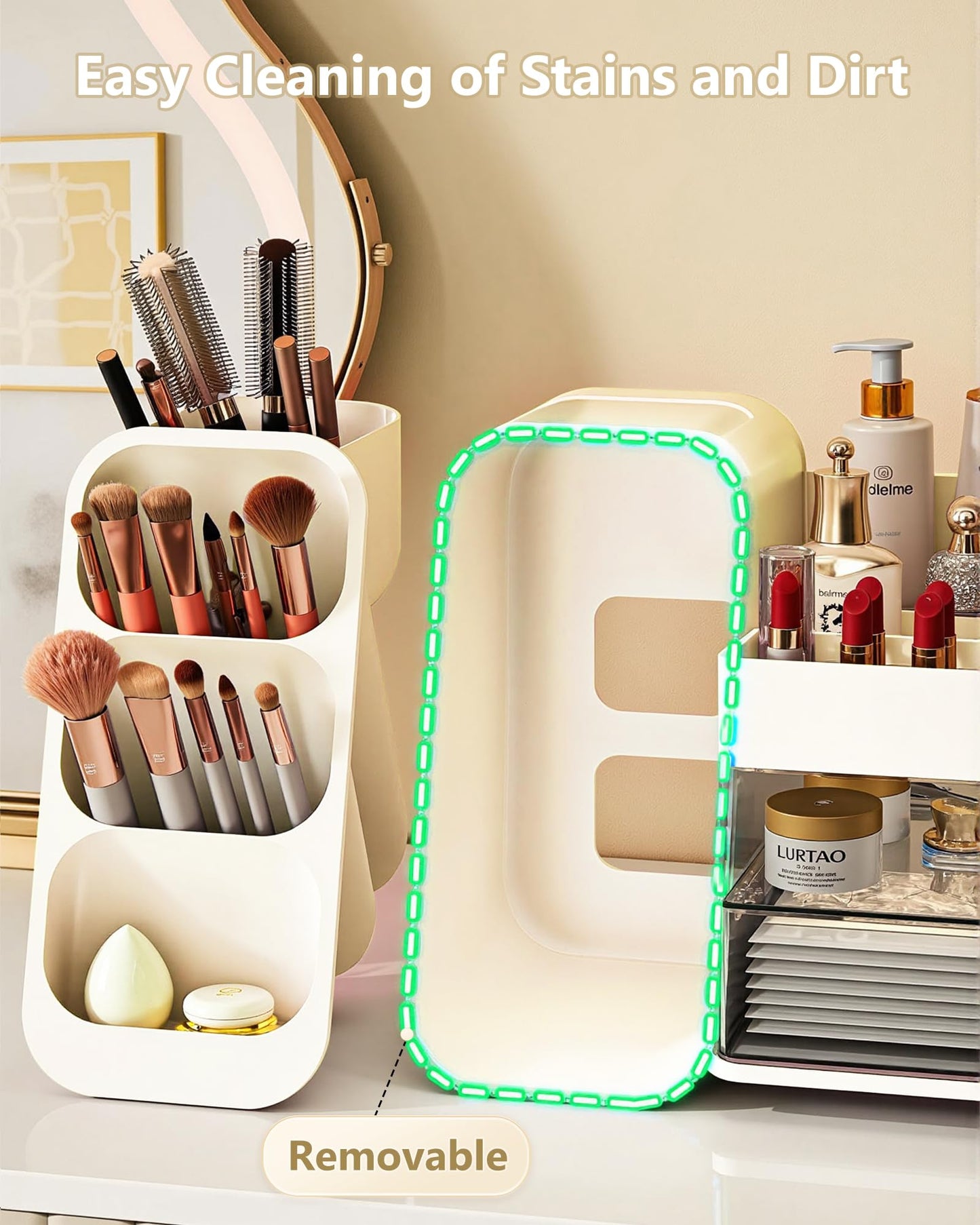 Anylady Makeup Organizer with Drawers, Skincare Organizer (Large Size Thick), Storage Box Cosmetic Display Cases, Make up Organizers for Vanity, Dresser, Desk, Kitchen, Countertop (cream)