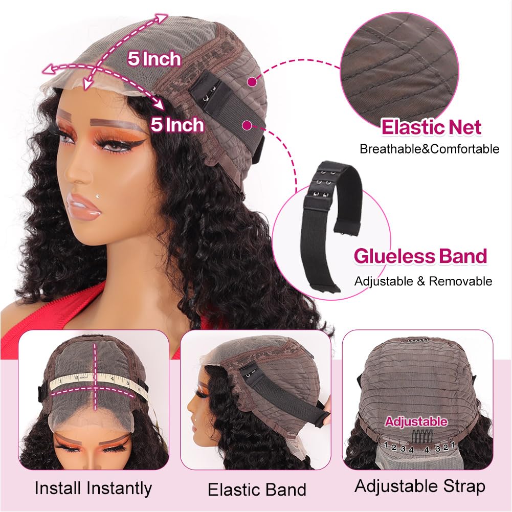 Ailwelia Deep Wave Bob Wig Human Hair 200% Density 5x5 Hd Lace Closure Wigs Human Hair Bob Wigs For Black Women Human Hair Wear And Go Glueless Wigs Curly Bob Wig Human Hair Wig Deep Wave Wig 14 Inch