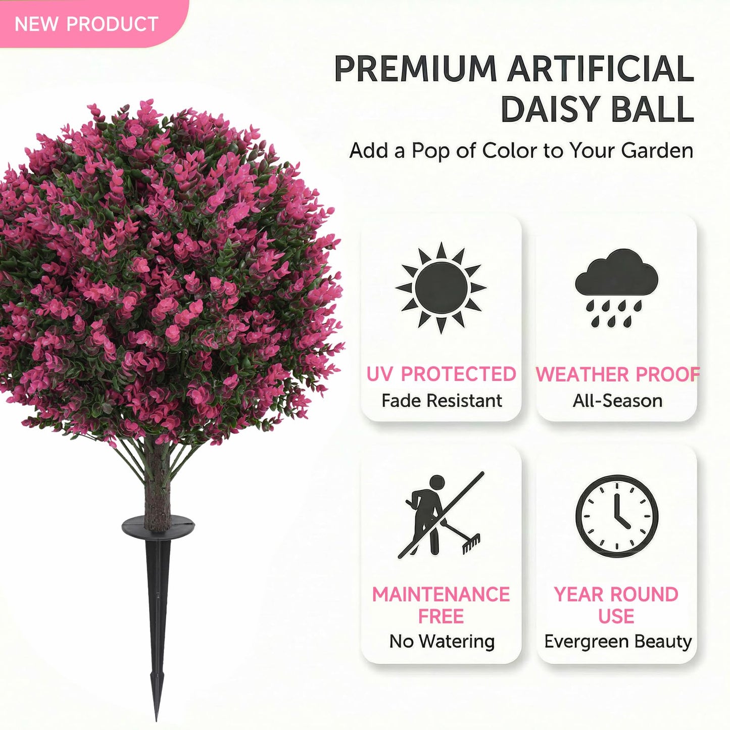 Quirlory Artificial Red Eucalyptus Topiary Ball Trees 24", Lush Dense Foliage Fake Plants Pair with Ground Spike, UV Resistant Faux Evergreen Plants for Outdoor Indoor Planters Front Porch